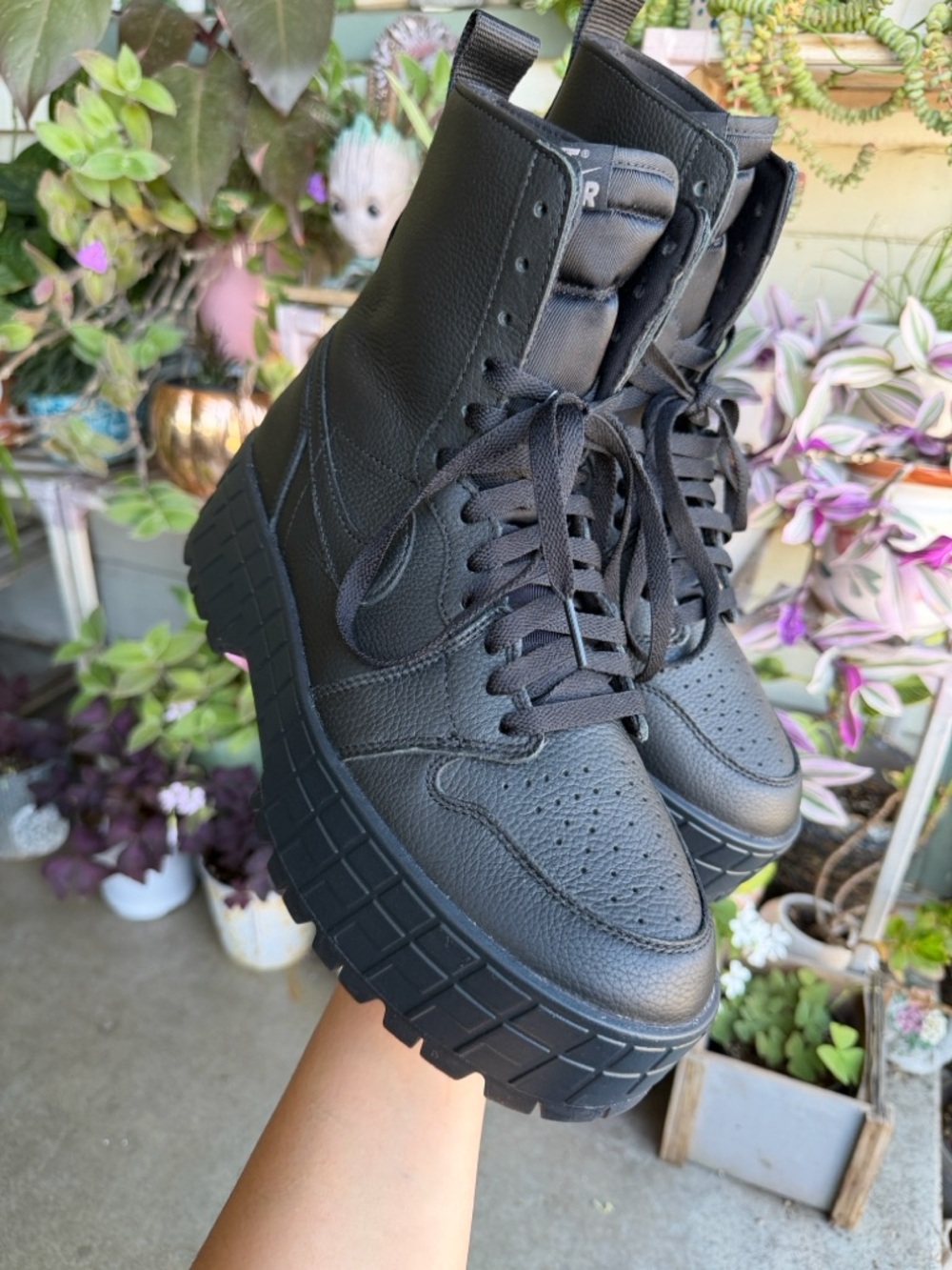 Nike Air Jordan 1 Brooklyn Platform Lace-Up Ankle Boots in black women size 10